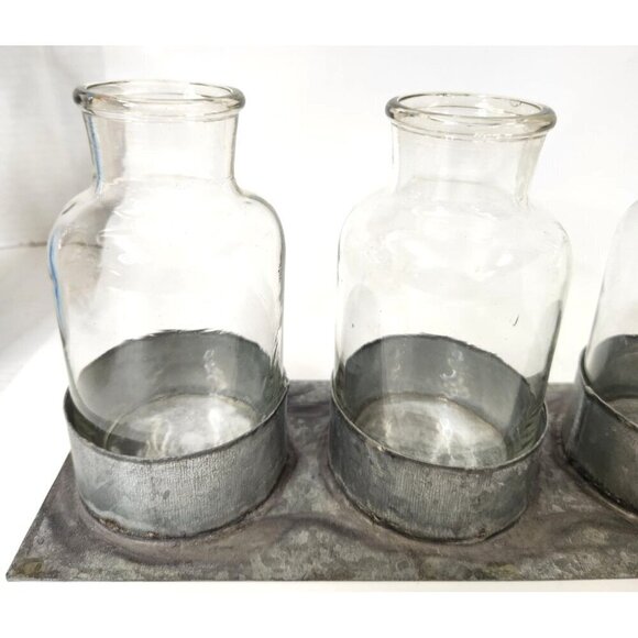 Set of 3 Small 6 inch Glass Vases with Metal Stand for Flowers Home Decor Cente - Picture 5 of 7